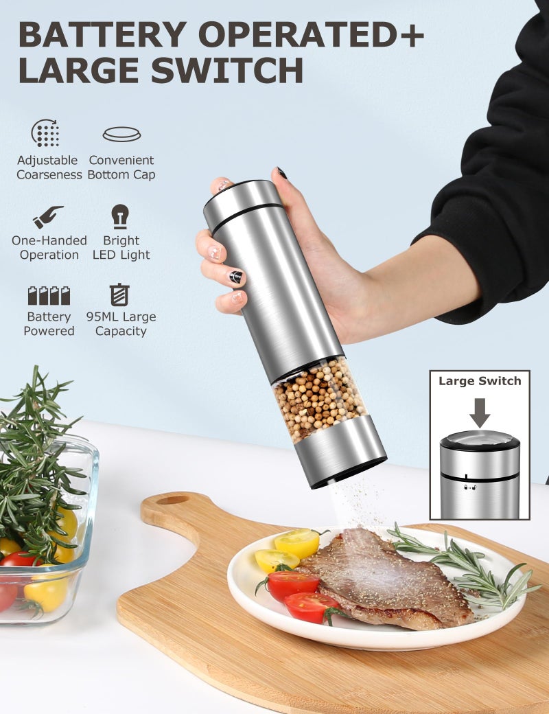 innhom Electric Salt Grinder Pepper Grinder Battery Operated Stainless Steel Pepper Mill Automatic Salt and Pepper Grinder with Adjustable Coarseness  1 Pack - Image 3